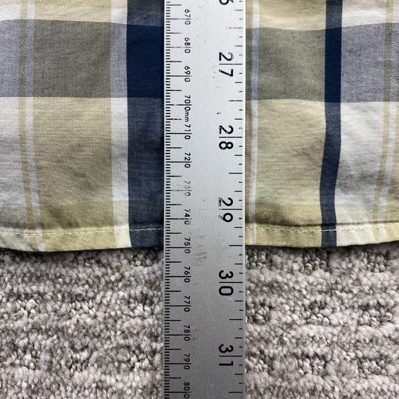QUIKSILVER Shirt Men Medium M Beige Blue White Plaid Button Up Surf Surfing MENS - Picture 11 of 11